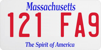 MA license plate 121FA9