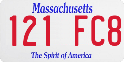 MA license plate 121FC8