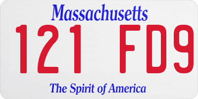 MA license plate 121FD9