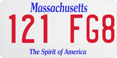 MA license plate 121FG8