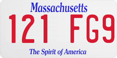 MA license plate 121FG9