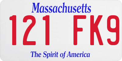 MA license plate 121FK9