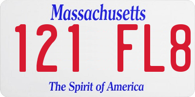 MA license plate 121FL8