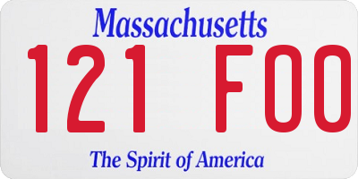 MA license plate 121FO0