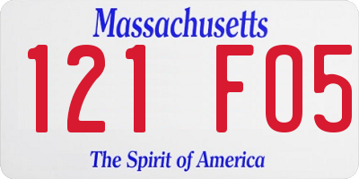 MA license plate 121FO5