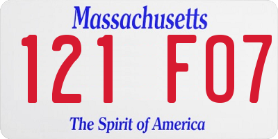 MA license plate 121FO7
