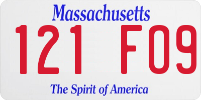 MA license plate 121FO9