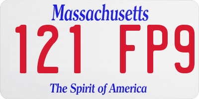 MA license plate 121FP9