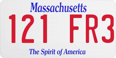 MA license plate 121FR3