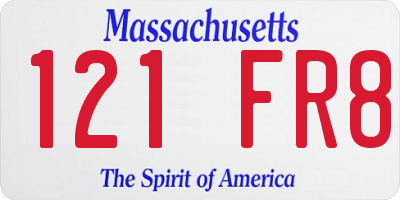 MA license plate 121FR8