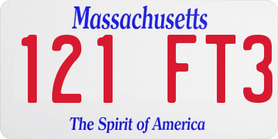 MA license plate 121FT3
