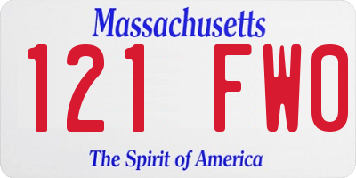MA license plate 121FW0