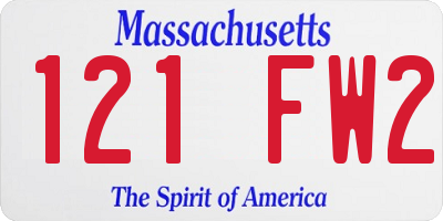 MA license plate 121FW2