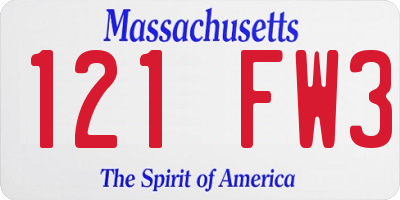 MA license plate 121FW3