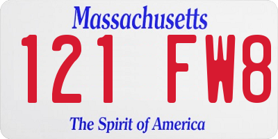 MA license plate 121FW8
