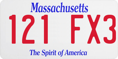 MA license plate 121FX3
