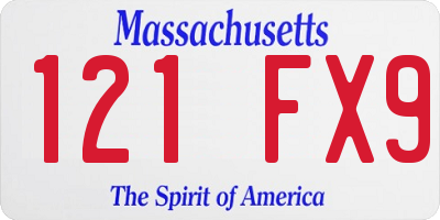 MA license plate 121FX9