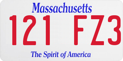 MA license plate 121FZ3