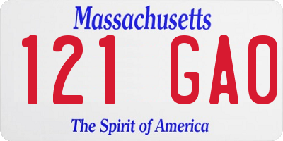 MA license plate 121GA0