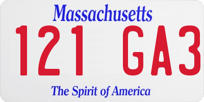 MA license plate 121GA3