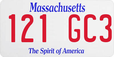MA license plate 121GC3