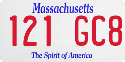 MA license plate 121GC8