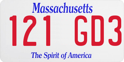 MA license plate 121GD3