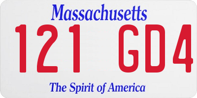 MA license plate 121GD4