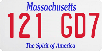 MA license plate 121GD7