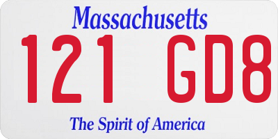 MA license plate 121GD8