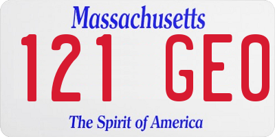 MA license plate 121GE0