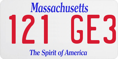 MA license plate 121GE3