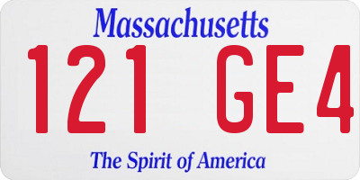 MA license plate 121GE4