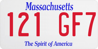 MA license plate 121GF7