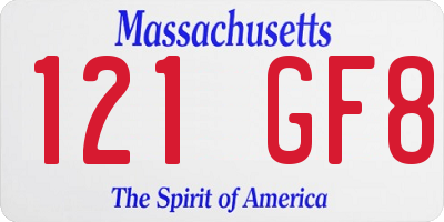 MA license plate 121GF8
