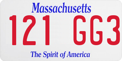 MA license plate 121GG3