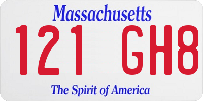 MA license plate 121GH8