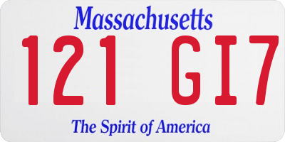 MA license plate 121GI7