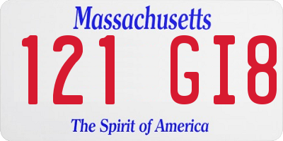 MA license plate 121GI8