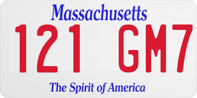 MA license plate 121GM7