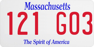 MA license plate 121GO3