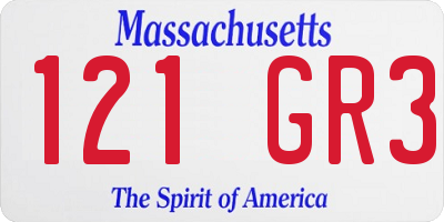 MA license plate 121GR3