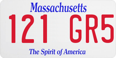 MA license plate 121GR5