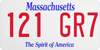 MA license plate 121GR7
