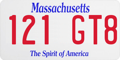 MA license plate 121GT8