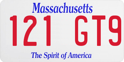 MA license plate 121GT9