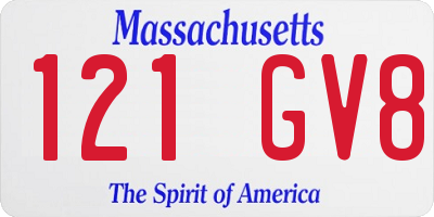 MA license plate 121GV8