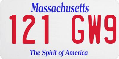 MA license plate 121GW9