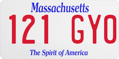 MA license plate 121GY0