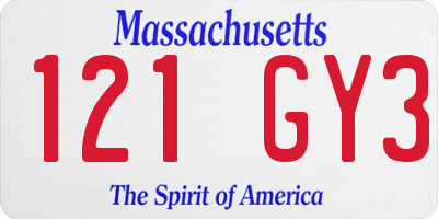 MA license plate 121GY3